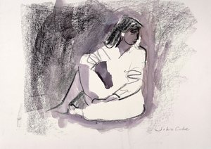 着席フィギュア、1999（ワックスクレヨンと紙の上で洗う） 作： John Cooke